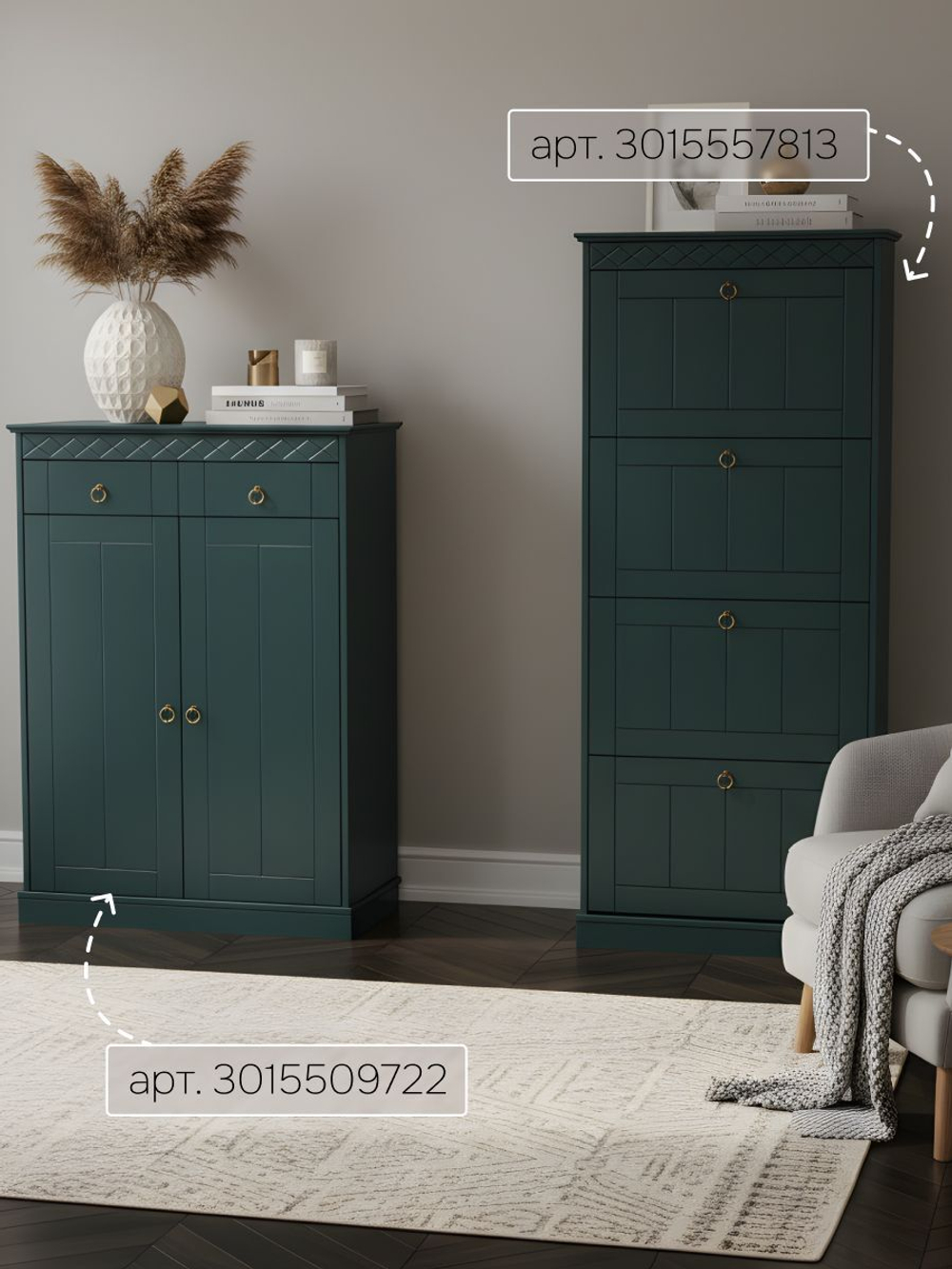 Тумба Индра 118.5x78.8x36.5, серая из МДФ, с ящиками, Dipriz