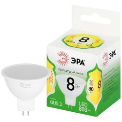 Лампа светодиодная ЭРА GREEN LINE LED MR16-8W-830-GU5.3 GL 8Вт софит теплый свет GU5.3 | Лампы cветодиодные Точечные (Софиты) (MR, PAR)