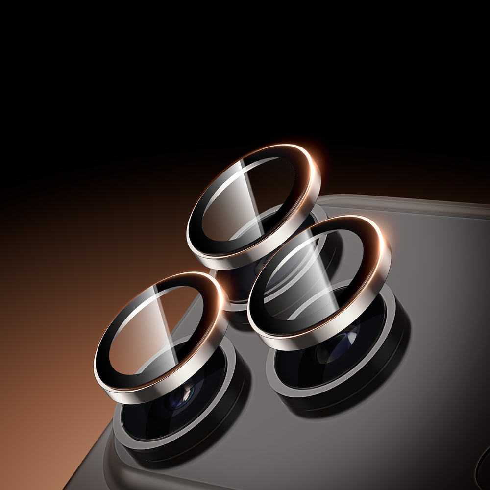 Защитное стекло на объективы камеры для iPhone 17 Pro и 17 Pro Max, серия HAWK Series от Dux Ducis, рамки из алюминия оранжевого цвета (Cosmic Orange)