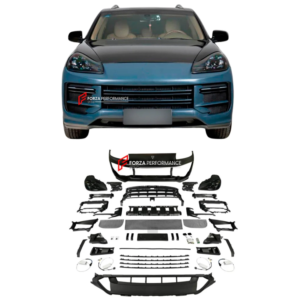 Комплект переделки переднего бампера и фар в стиле Cayenne Turbo E3 9YA / 9Y0.2 рестайлинг 2024+ для PORSCHE CAYENNE E1 9PA 957 рестайлинг 2007–2010