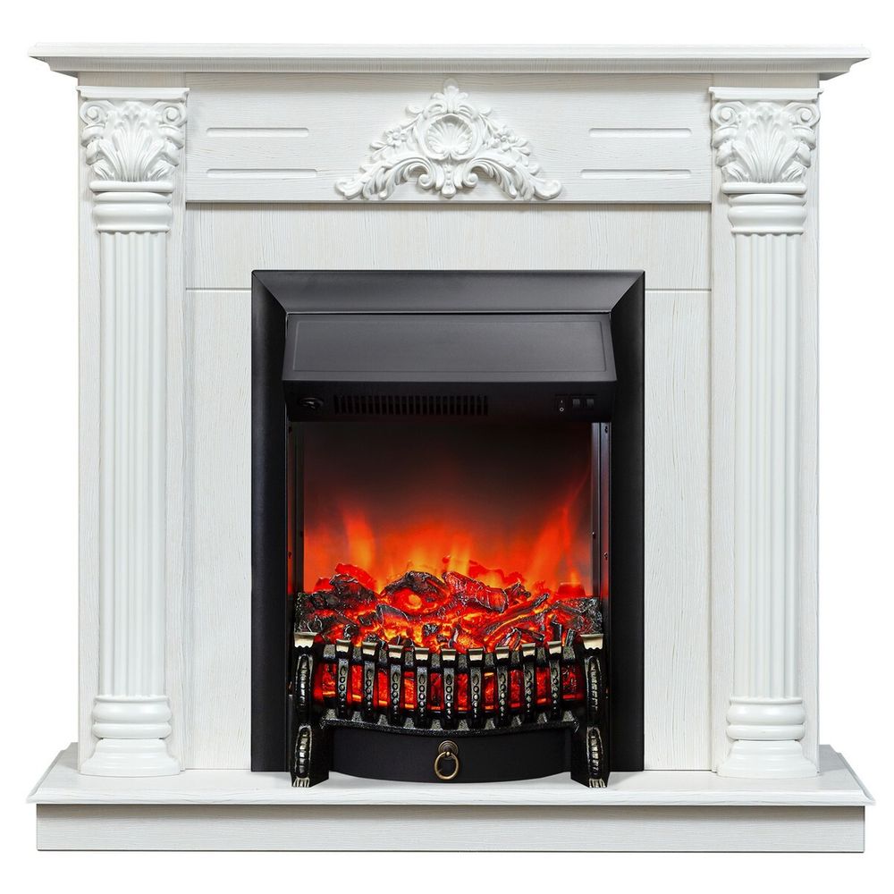 Электрокамин RealFlame Stefania WT белое золото с очагом Fobos Lux Black