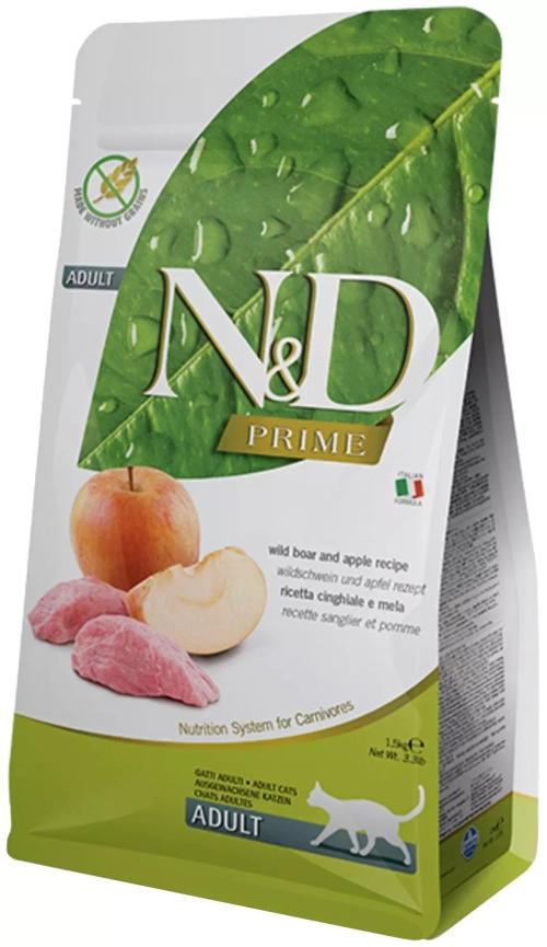 FARMINA N&D Prime Сухой беззерновой корм для кошек Мясо дикого кабана с Яблоком 1,5 кг