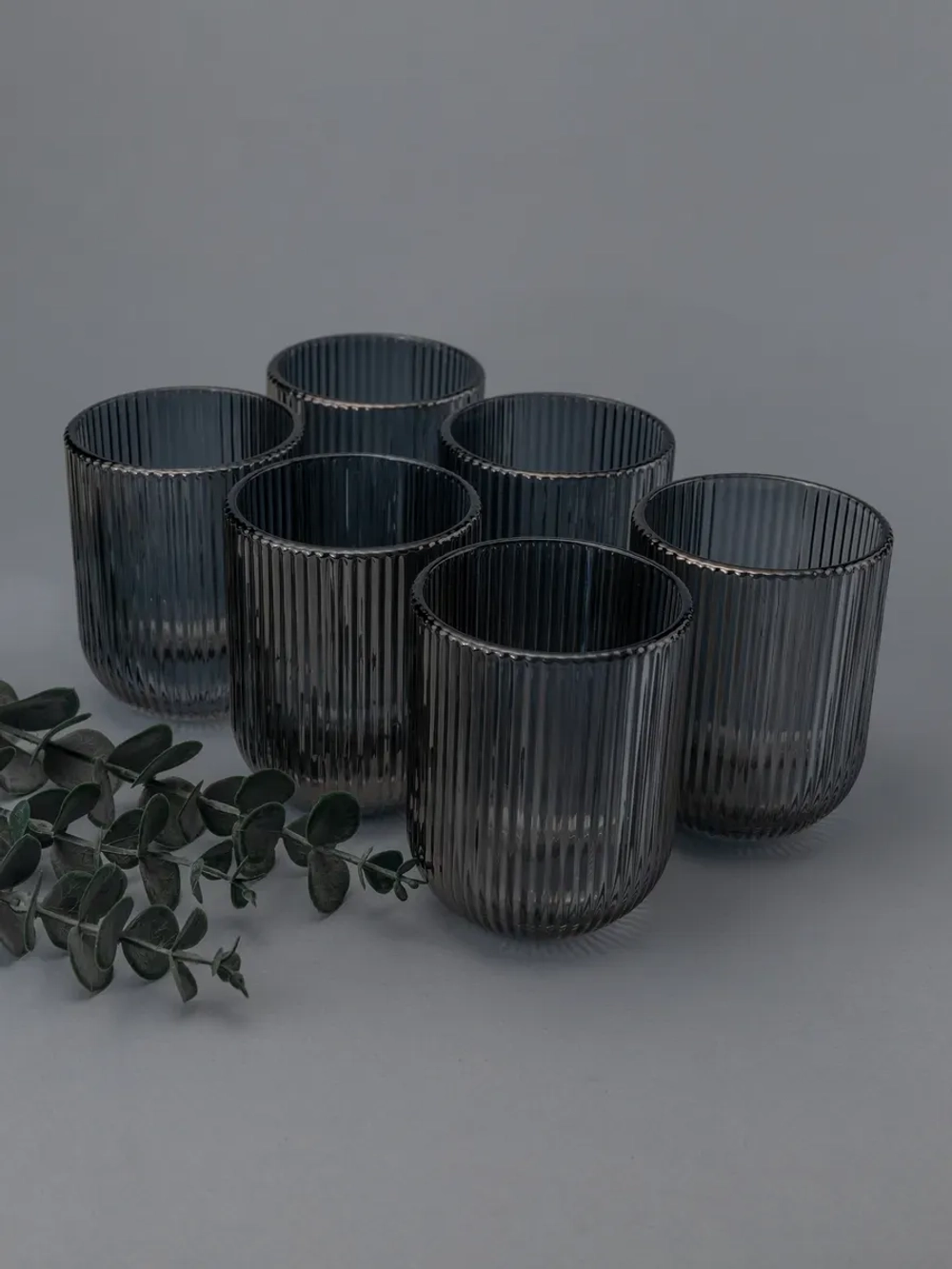 Набор ребристых стаканов для виски, 270 мл. 6 шт. Черные