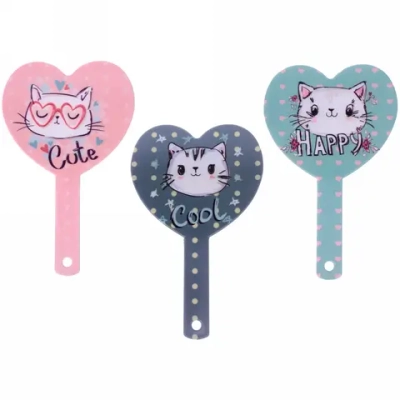 Зеркало косметическое с ручкой «Cute look - Котик Люк», сердце, 14*23,5 см (карт коробка)