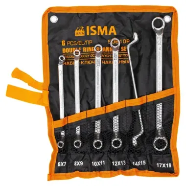 Ключи накидные, отогнутые на 75град., набор 6пр. (6х7, 8х9, 10х11, 12х13, 14х15, 17х19мм) ISMA ISMA-50610P