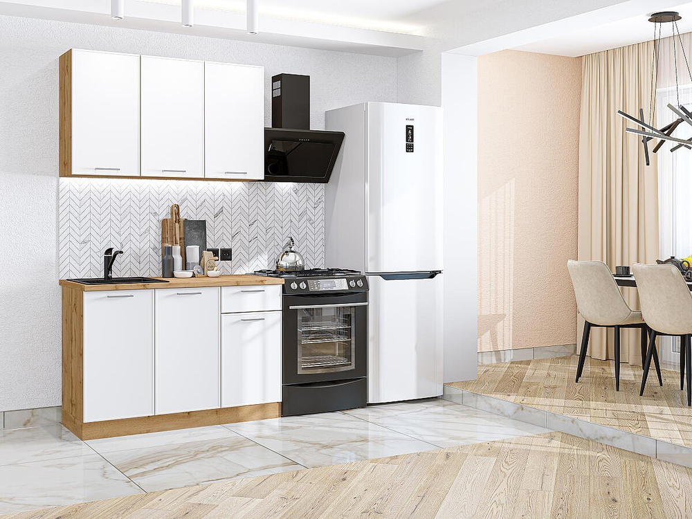 Прямая модульная кухня Квадро-03 Белый - Дуб Вотан 2140*1200*600