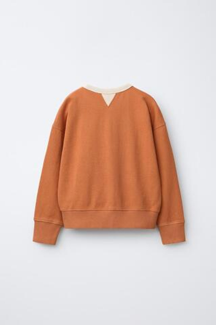 ZARA ТОЛСТОВКА С КОНТРАСТНЫМ ВОРОТНИКОМ И ДЕКОРАТИВНЫМИ ШВАМИ, ОРАНЖЕВЫЙ