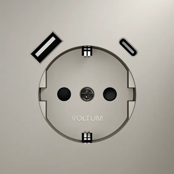 Розетка встраиваемая VOLTUM S70 с заземлением и защитными шторками, 16А, с USB, A+С, (кашемир) vls040503