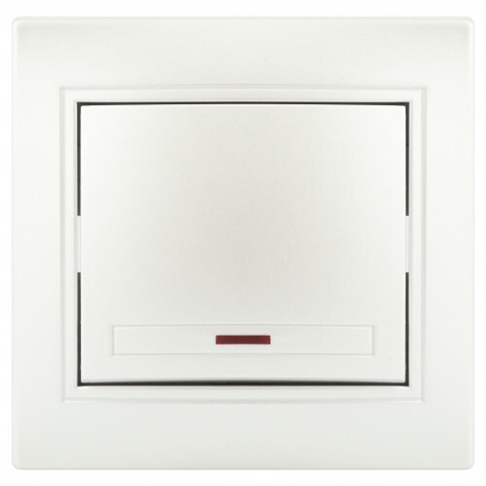 Выключатель Intro Plano 1-102-06 одноклавишный с подсветкой, 10А-250В, IP20, СУ, перламутр