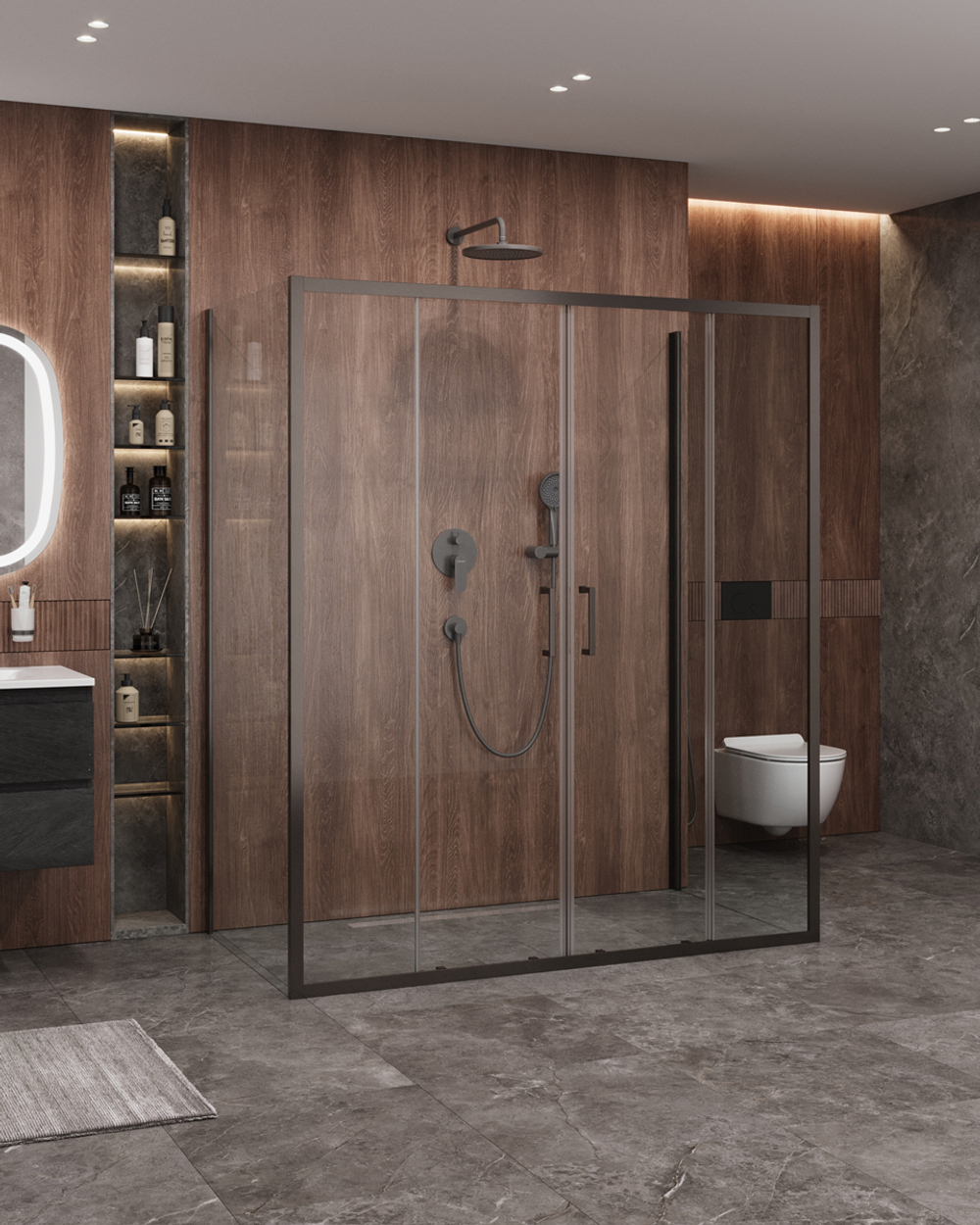 Душевой уголок Cezares MOLVENO-AH-2/2-170/90-C-GM-IV, 170х90х195, профиль оружейная сталь, прозрачное стекло