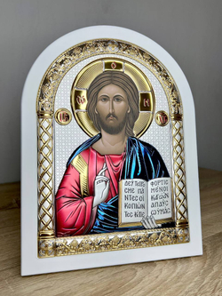 Спаситель, икона арочная, белое дерево, эмаль 175х225
