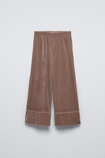 ZARA ПИЖАМНЫЕ БРЮКИ ИЗ БАРХАТА, БЕЖЕВЫЙ