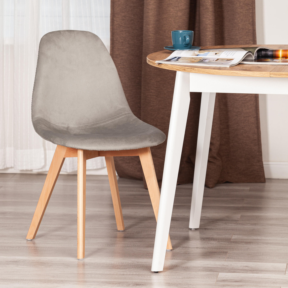 Стул CINDY SOFT (mod. C1021F1-1) велюр/дерево бук, 55 х 48 х 83 см, Светло-серый HLR39 / натуральный