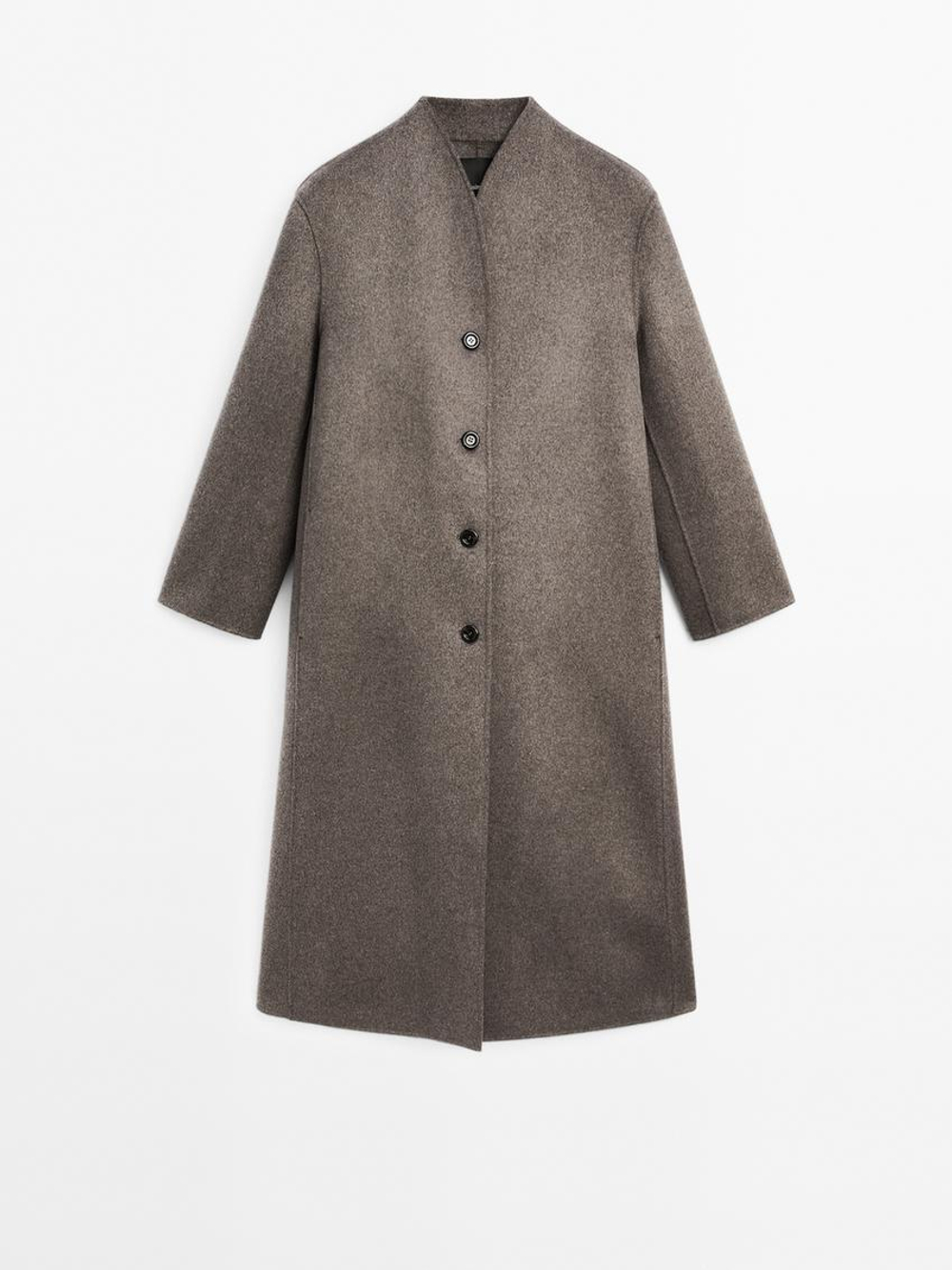 Massimo Dutti Пальто из смесовой шерсти с высоким воротником, серый