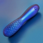 Синий вибромассажер с рельефной головкой - 14 см. (Цвет: синий)