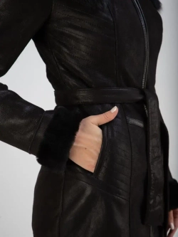 Дубленка женская натуральная с капюшоном длинная Турция