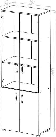 Стеллаж закрытый 4 двери ЛДСП + стекло Стандарт Про ясень шимо светлый