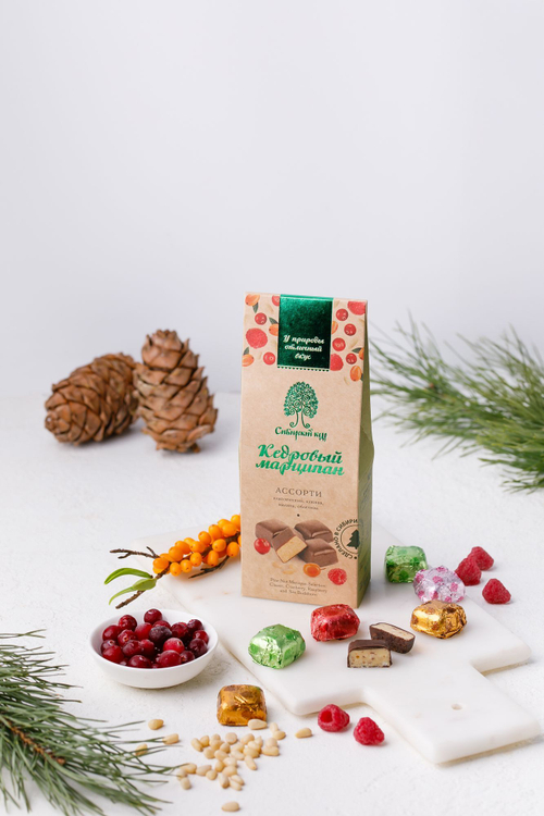 Кедровый марципан ассорти / классический, малина, облепиха, клюква / 70 г / ТМ Сибирский кедр