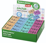 Ластик прямоугльный 26х17х7мм,в ассорт. "Школьный" (BRAUBERG)