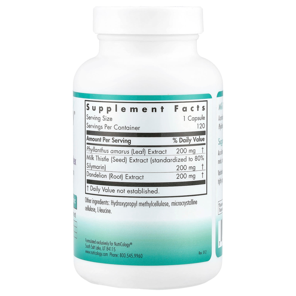 Nutricology, комплекс семян расторопши, 120 вегетарианских капсул
