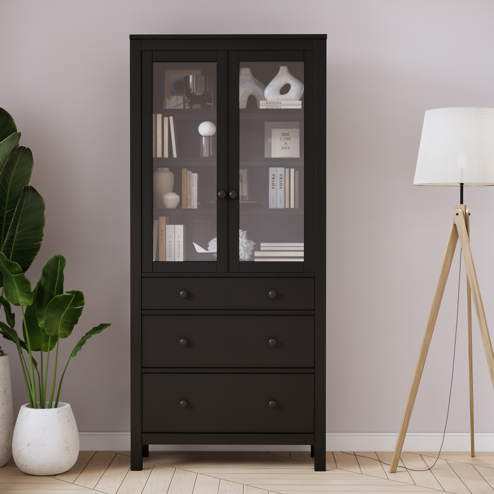 Шкаф-витрина Хемнэс Hemnes/Кымор, 3 ящика, 90х198х37 см, черный