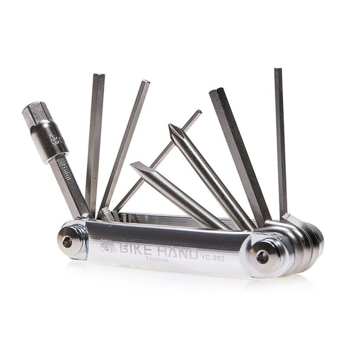 Набор 6-190262 универ. складной шестигран. YC-262 2/2.5/3/4/5/6/8мм плоск. отвертка, T25/T30 серебр. BIKEHAND