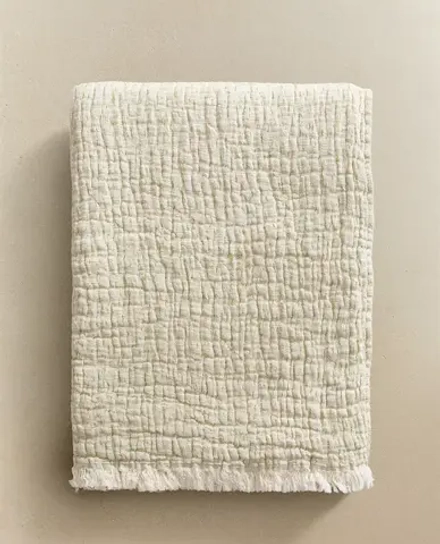 ZARA HOME ОДНОТОННЫЙ ПЛЕД ИЗ ХЛОПКА, ЗЕЛЕНЫЙ