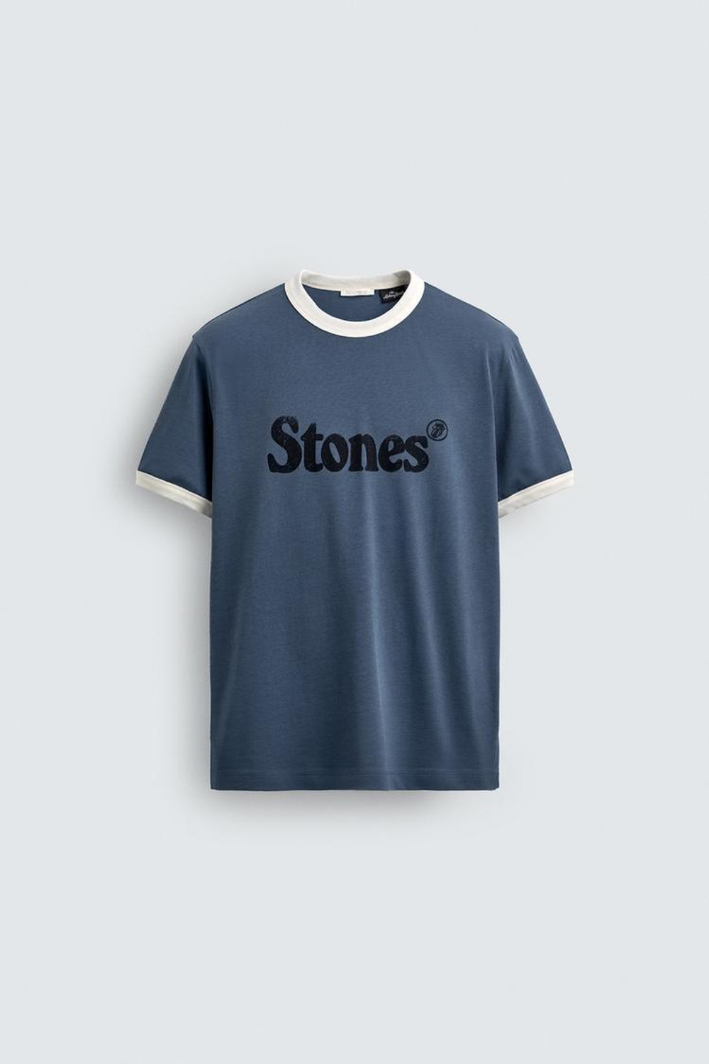 ZARA ФУТБОЛКА THE ROLLING STONES ®, ВЫЦВЕТШИЙ СИНИЙ