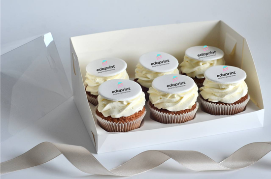 Капкейки с логотипом, печать на мастике, упаковка на 6 шт