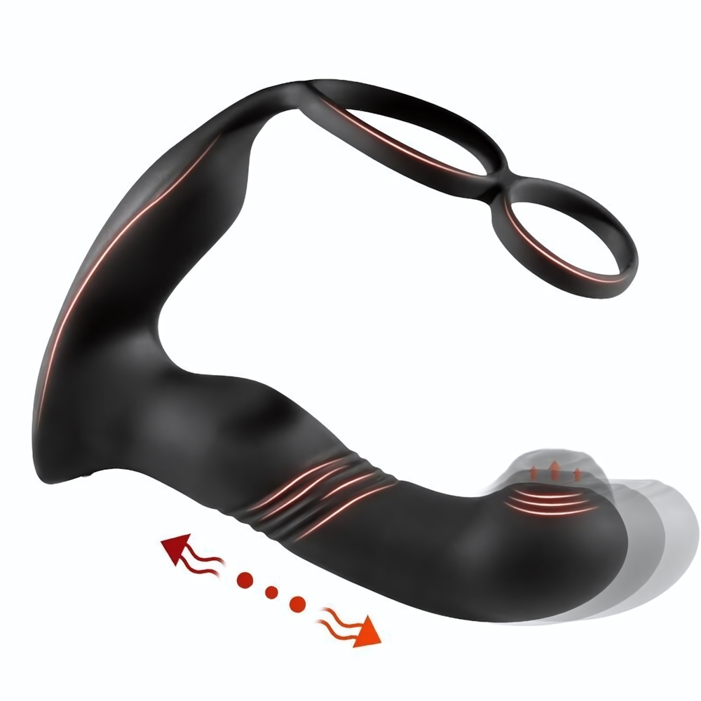 Черный вибромассажер простаты с эффектом фингеринга - 16 см. (Цвет: черный)