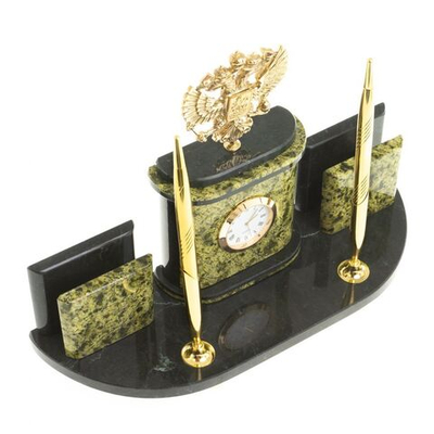 Письменный прибор "Герб РФ" из бронзы и змеевика