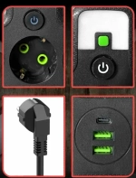 Тройник с подсветкой и шнуром 3 розетки 2 usb 1 type-c