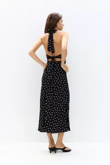 PULL&BEAR Платье миди в горошек, черный