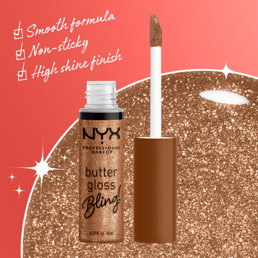 NYX Professional Makeup Butter Gloss Bling - Блеск для губ с блестящими частицами оттенок 04 Pay Me In Gold, 8 ml