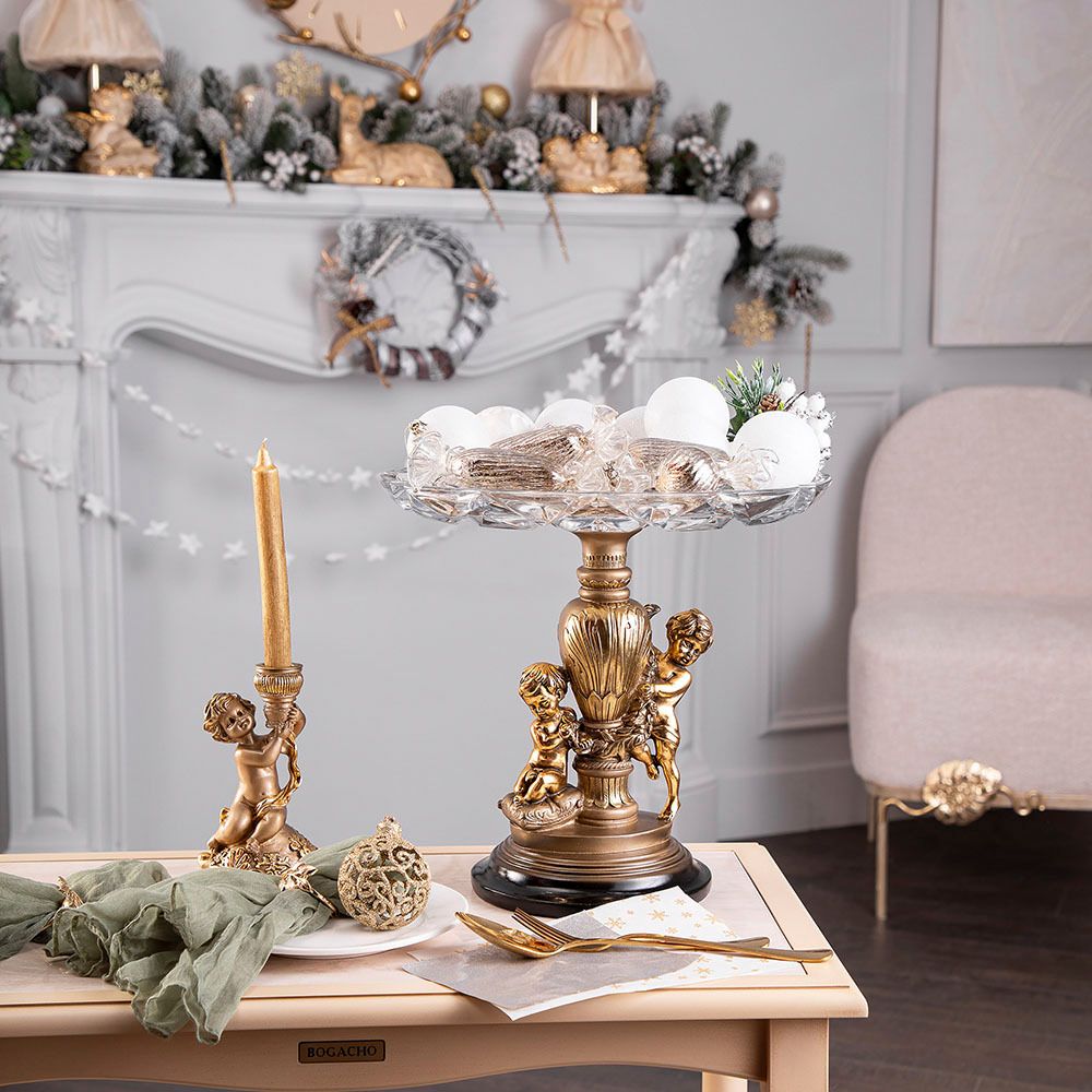 Фруктовница Путти Бронза со стеклянной чашей