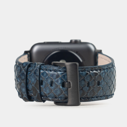 Ремешок для Apple Watch 44/45/46 mm из кожи питона, синего цвета
