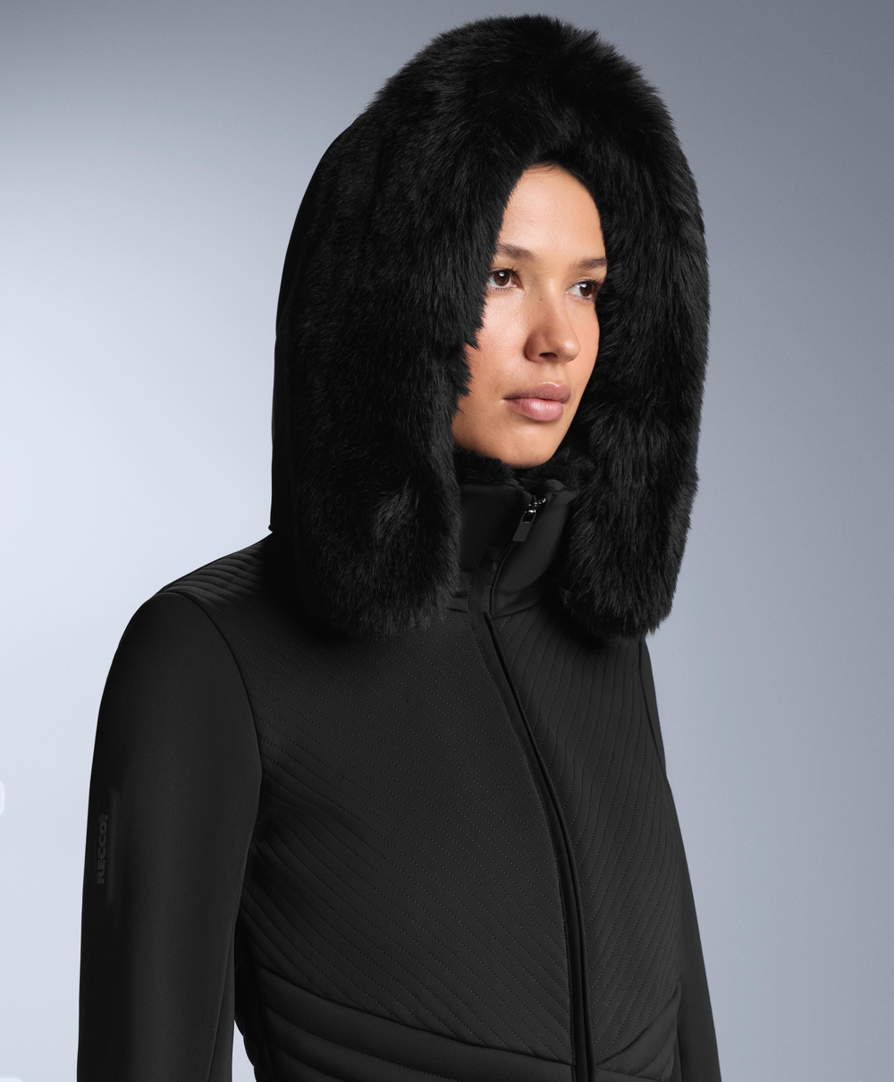 Oysho Водонепроницаемый облегающий эластичный горнолыжный комбинезон, черный