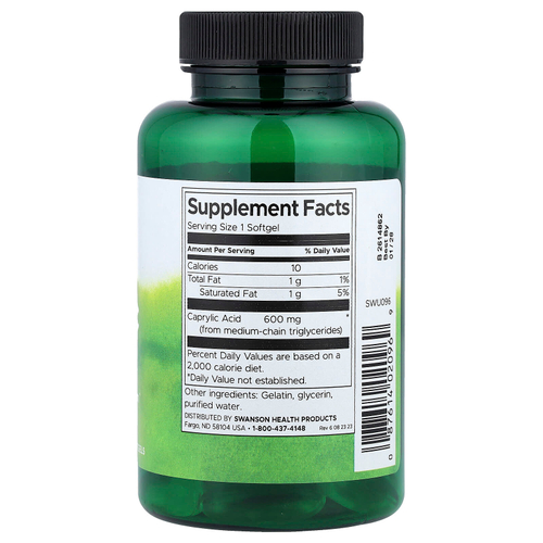 Swanson, каприловая кислота, 600 мг, 60 капсул