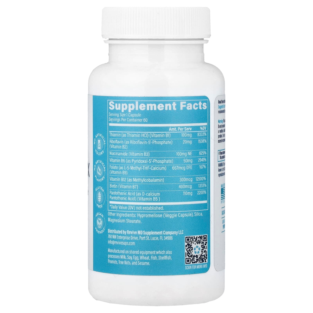 Revive, комплекс витаминов группы B, 60 вегетарианских капсул