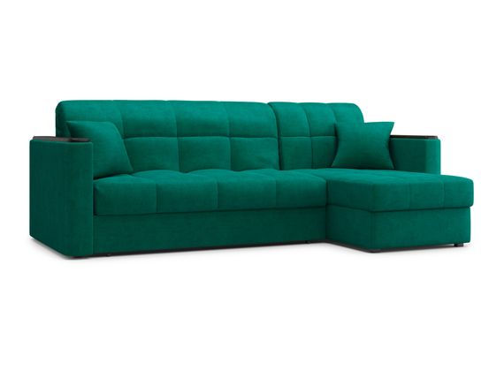 Диван угловой с оттоманкой Неаполь 1,4 - Velutto 33 изумрудный/накладка венге