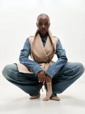 Безрукавка удлиненная эко мех эко замша оверсайз