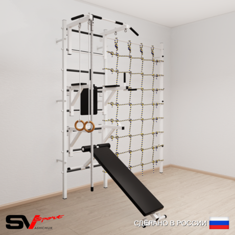 Шведская стенка Sv Sport усиленная 6940 (Турник стандарт/Брусья/Стойка/Скамья/Канат/Кольца/Канатный лаз)