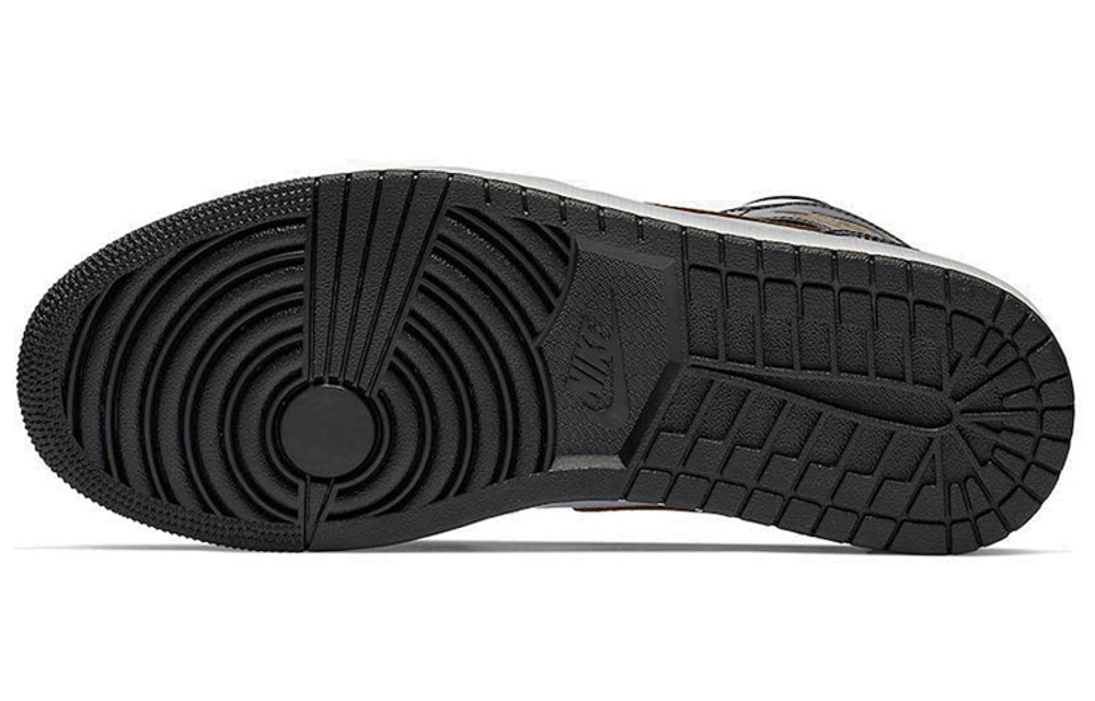 Jordan 1 Mid Patent Black White Gold 2019