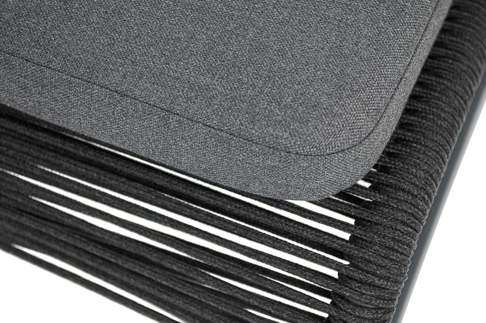 "Ането" стул плетеный из роупа, каркас алюминий темно-серый (RAL7024) муар, роуп темно-серый круглый, ткань темно-серая 027