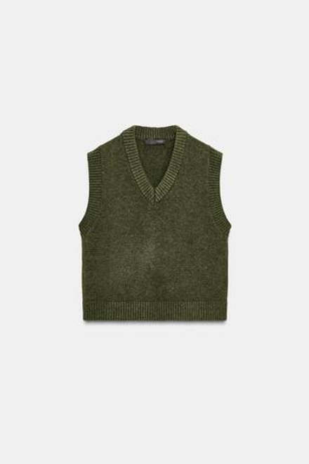 ZARA МЯГКИЙ ТРИКОТАЖНЫЙ ТОП-ЖИЛЕТ, ЗЕЛЕНЫЙ МЕЛАНЖ