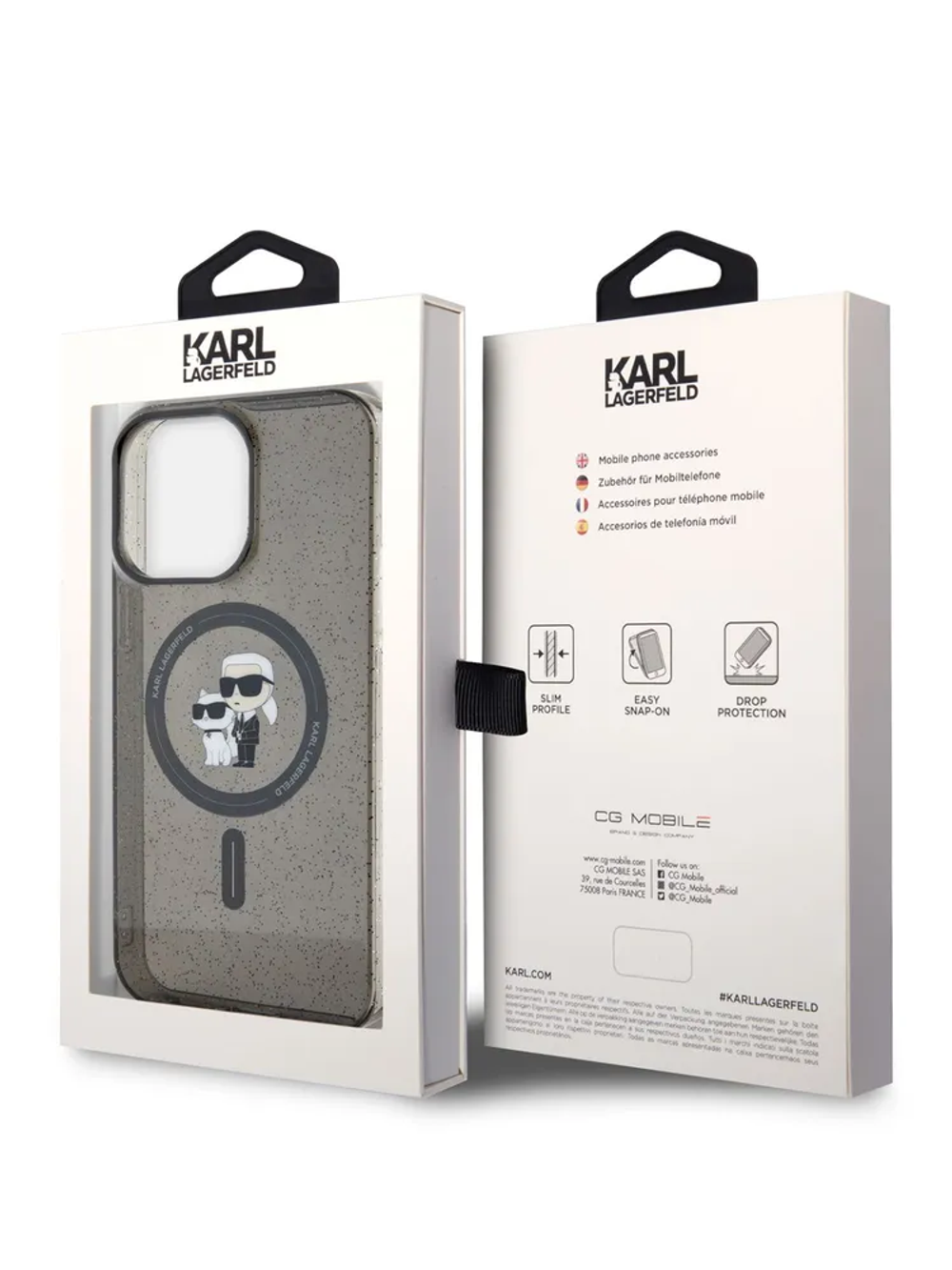 Чехол Lagerfeld Karl&Choupette Hard с блестками для iPhone 15promax