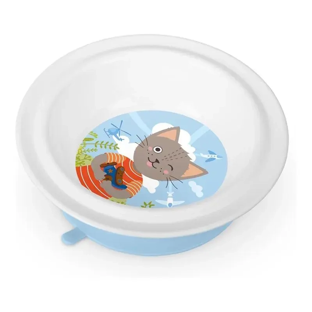 ТАРЕЛКА ДЕТСКАЯ ГЛУБОКАЯ НА ПРИСОСЕ С ГОЛУБЫМ ДЕКОРОМ (Белый)