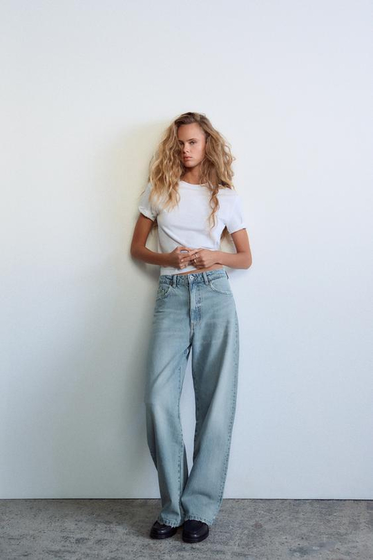 ZARA ДЖИНСЫ TRF BAGGY СО СРЕДНЕЙ ПОСАДКОЙ, ГОЛУБОЙ