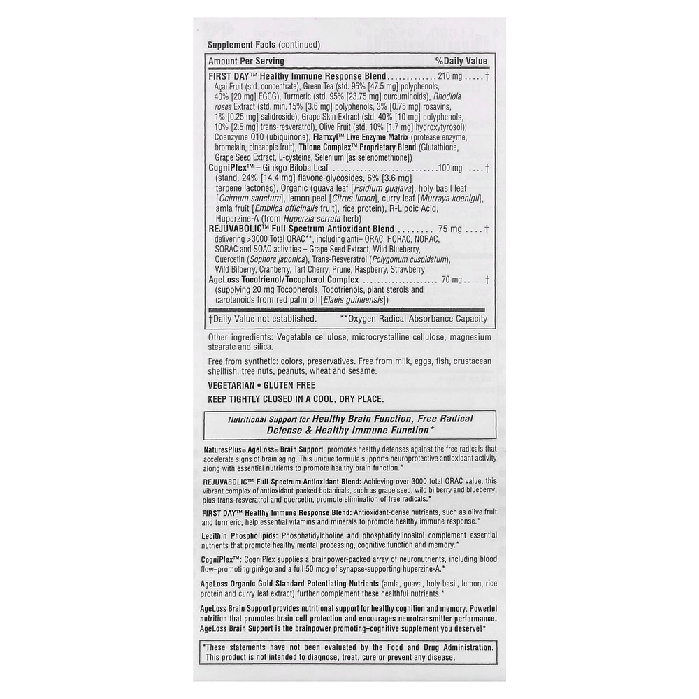 NaturesPlus, AgeLoss®, добавка для поддержки мозга, 60 капсул