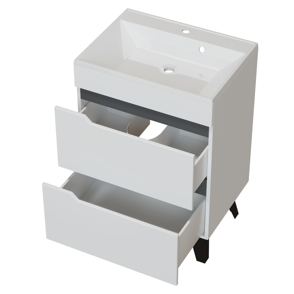 Тумба д/ванной "ОРИОН-60" 2 ящика белый/графит под рак."ЛАЙН 60" мебельный (MIXLINE) (ПВХ)